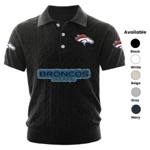 Denver Broncos Polo Shirt Men Knitted Top Texture, Short Sleeve