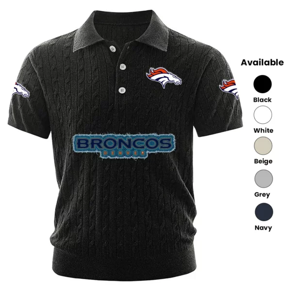 Denver Broncos Polo Shirt Men Knitted Top Texture, Short Sleeve