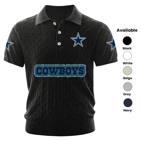 Dallas Cowboys Polo Shirt Men Knitted Top Texture, Short Sleeve