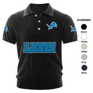 Detroit Lions Polo Shirt Men Knitted Top Texture, Short Sleeve