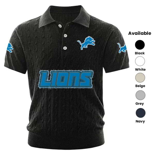 Detroit Lions Polo Shirt Men Knitted Top Texture, Short Sleeve