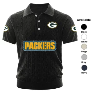 Green Bay Packers Polo Shirt Men Knitted Top Texture, Short Sleeve