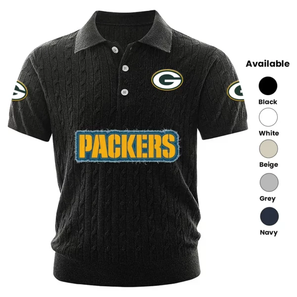 Green Bay Packers Polo Shirt Men Knitted Top Texture, Short Sleeve