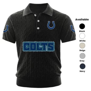 Indianapolis Colts Polo Shirt Men Knitted Top Texture, Short Sleeve