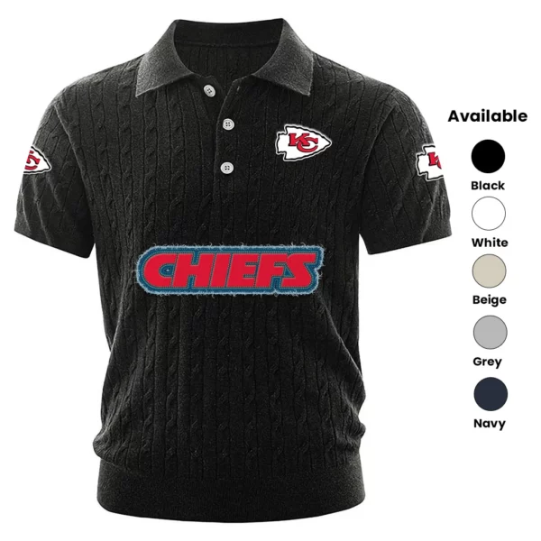 Kansas City Chiefs Polo Shirt Men Knitted Top Texture, Short Sleeve