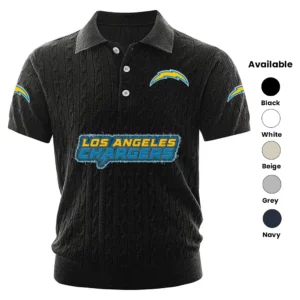 Los Angeles Chargers Polo Shirt Men Knitted Top Texture, Short Sleeve
