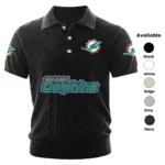 Miami Dolphins Polo Shirt Men Knitted Top Texture, Short Sleeve