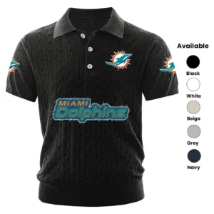 Miami Dolphins Polo Shirt Men Knitted Top Texture, Short Sleeve