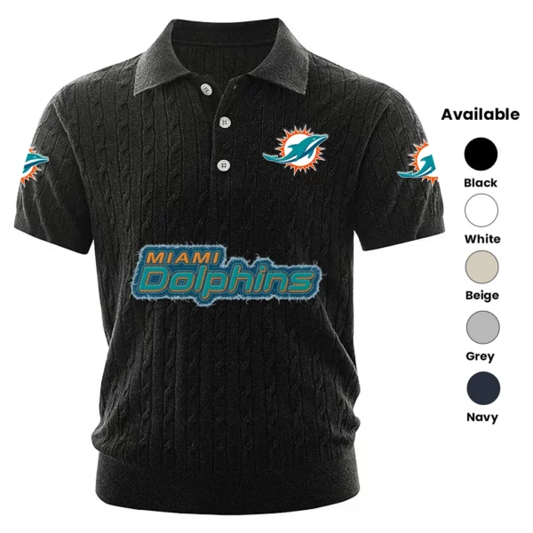 Miami Dolphins Polo Shirt Men Knitted Top Texture, Short Sleeve