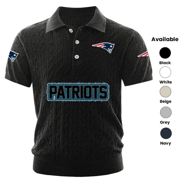 New England Patriots Polo Shirt Men Knitted Top Texture, Short Sleeve