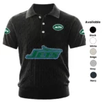 New York Jets Polo Shirt Men Knitted Top Texture, Short Sleeve