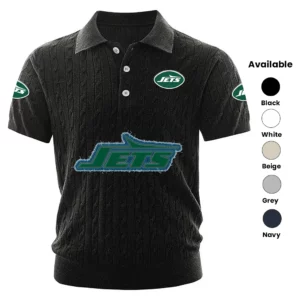 New York Jets Polo Shirt Men Knitted Top Texture, Short Sleeve