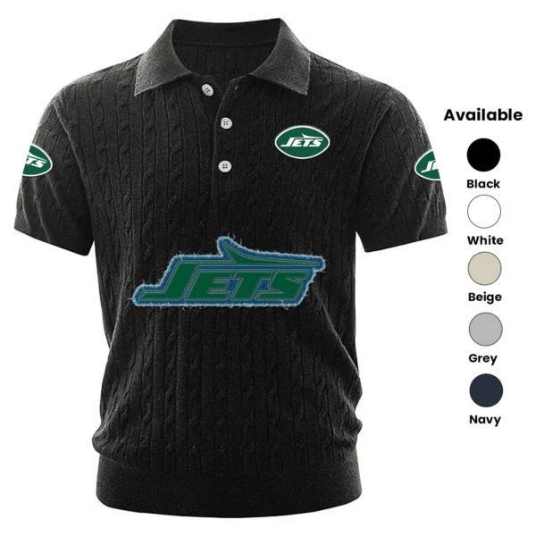 New York Jets Polo Shirt Men Knitted Top Texture, Short Sleeve
