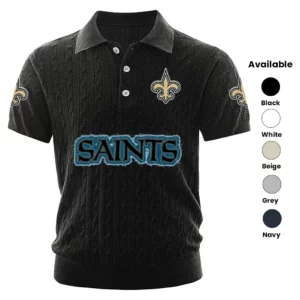 New Orleans Saints Polo Shirt Men Knitted Top Texture, Short Sleeve