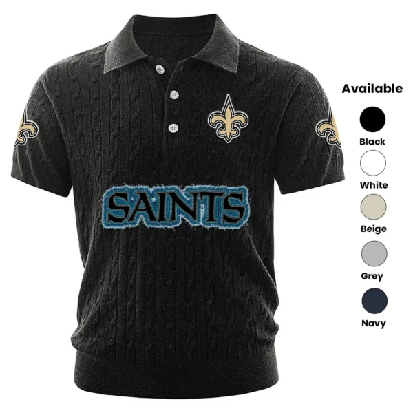 New Orleans Saints Polo Shirt Men Knitted Top Texture, Short Sleeve