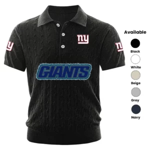 New York Giants Polo Shirt Men Knitted Top Texture, Short Sleeve