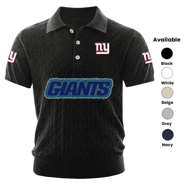 New York Giants Polo Shirt Men Knitted Top Texture, Short Sleeve