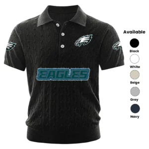 Philadelphia Eagles Polo Shirt Men Knitted Top Texture, Short Sleeve