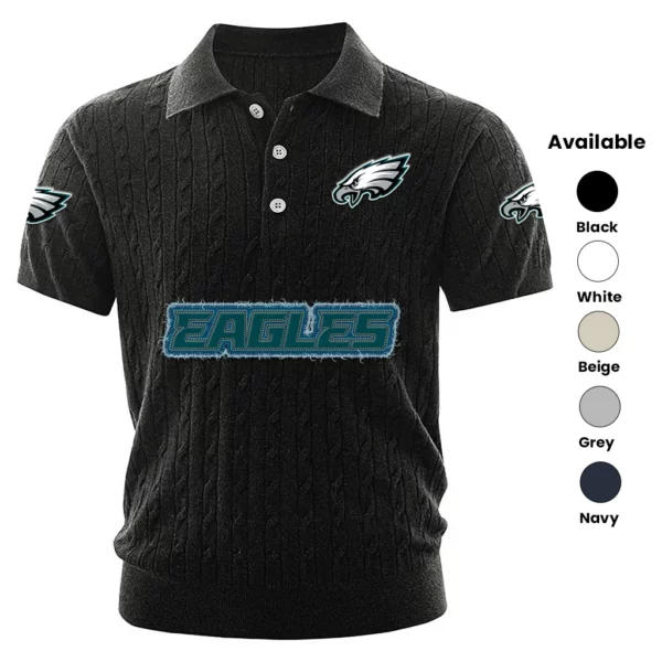 Philadelphia Eagles Polo Shirt Men Knitted Top Texture, Short Sleeve