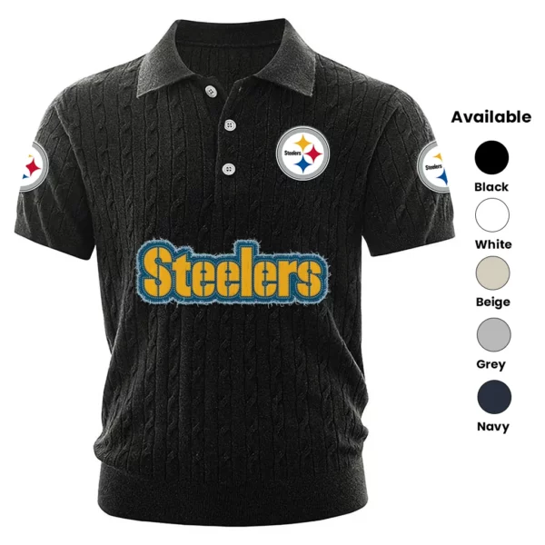 Pittsburgh Steelers Polo Shirt Men Knitted Top Texture, Short Sleeve