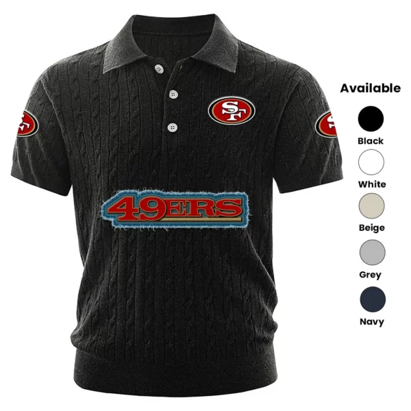 San Francisco 49ers Polo Shirt Men Knitted Top Texture, Short Sleeve