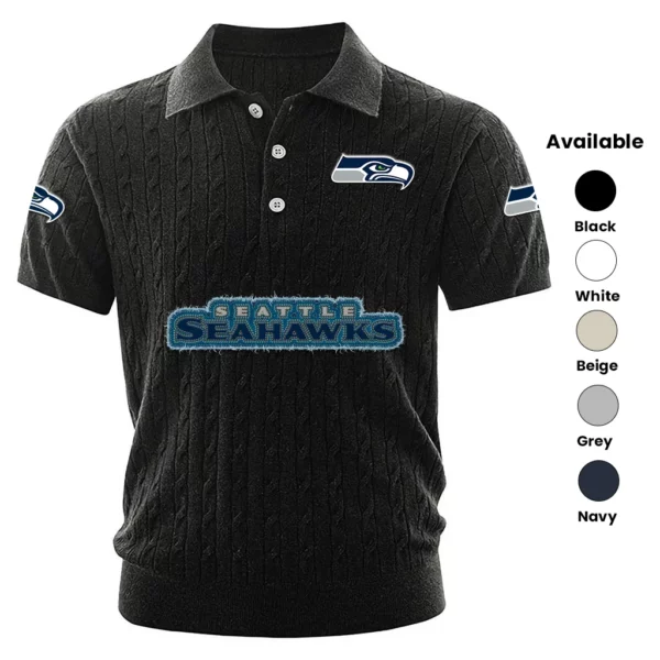 Seattle Seahawks Polo Shirt Men Knitted Top Texture, Short Sleeve