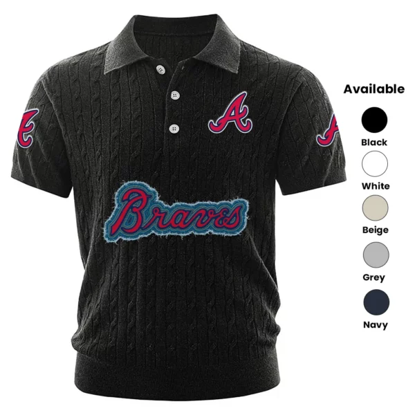 Atlanta Braves Polo Shirt Men Knitted Top Texture, Short Sleeve
