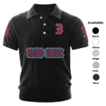 Boston Red Sox Polo Shirt Men Knitted Top Texture, Short Sleeve