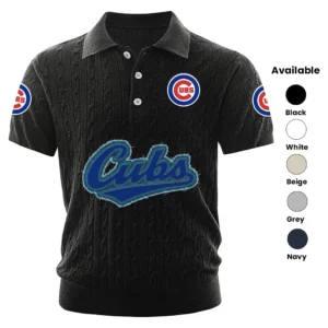 Chicago Cubs Polo Shirt Men Knitted Top Texture, Short Sleeve