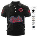 Cincinnati Reds Polo Shirt Men Knitted Top Texture, Short Sleeve