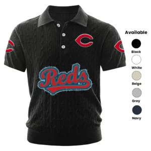 Cincinnati Reds Polo Shirt Men Knitted Top Texture, Short Sleeve
