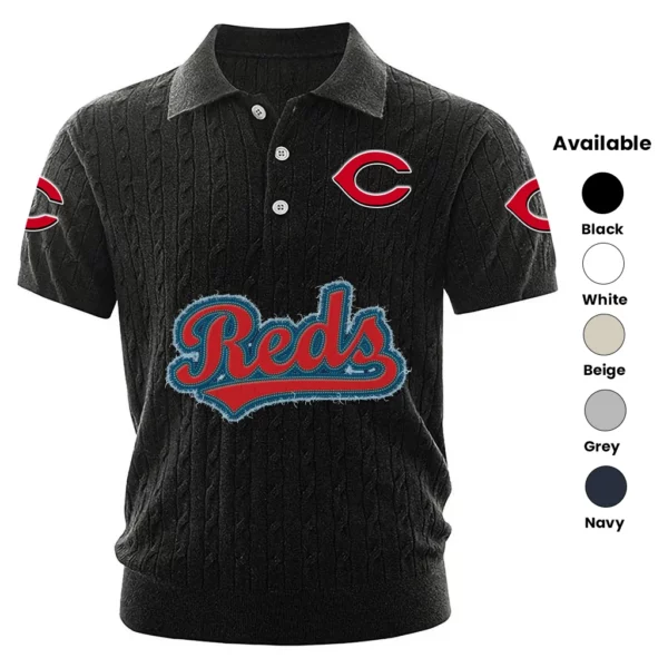 Cincinnati Reds Polo Shirt Men Knitted Top Texture, Short Sleeve
