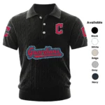 Cleveland Guardians Polo Shirt Men Knitted Top Texture, Short Sleeve