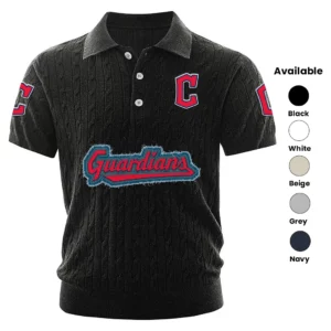 Cleveland Guardians Polo Shirt Men Knitted Top Texture, Short Sleeve