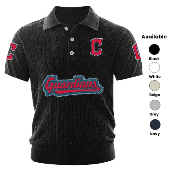 Cleveland Guardians Polo Shirt Men Knitted Top Texture, Short Sleeve