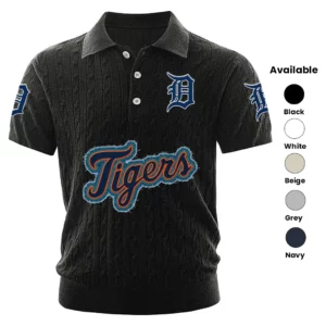 Detroit Tigers Polo Shirt Men Knitted Top Texture, Short Sleeve