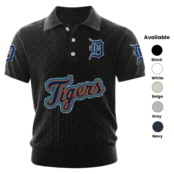 Detroit Tigers Polo Shirt Men Knitted Top Texture, Short Sleeve