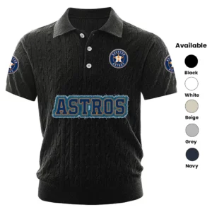 Houston Astros Polo Shirt Men Knitted Top Texture, Short Sleeve