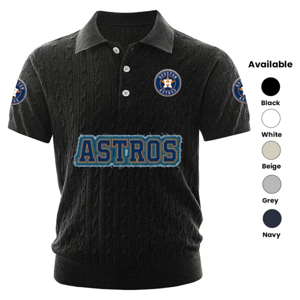 Houston Astros Polo Shirt Men Knitted Top Texture, Short Sleeve