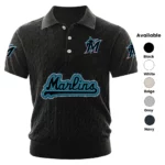 Miami Marlins Polo Shirt Men Knitted Top Texture, Short Sleeve