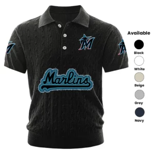 Miami Marlins Polo Shirt Men Knitted Top Texture, Short Sleeve