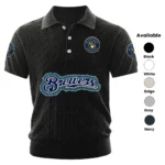 Milwaukee Brewers Polo Shirt Men Knitted Top Texture, Short Sleeve