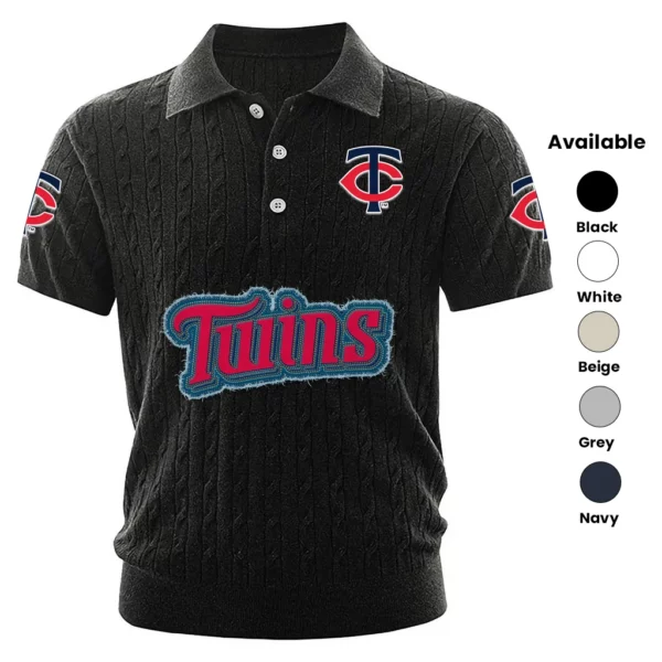 Minnesota Twins Polo Shirt Men Knitted Top Texture, Short Sleeve