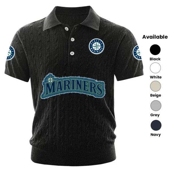 Seattle Mariners Polo Shirt Men Knitted Top Texture, Short Sleeve