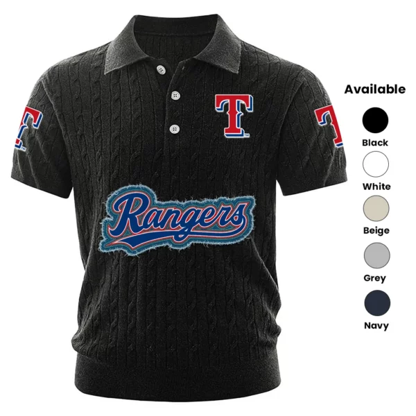 Texas Rangers Polo Shirt Men Knitted Top Texture, Short Sleeve