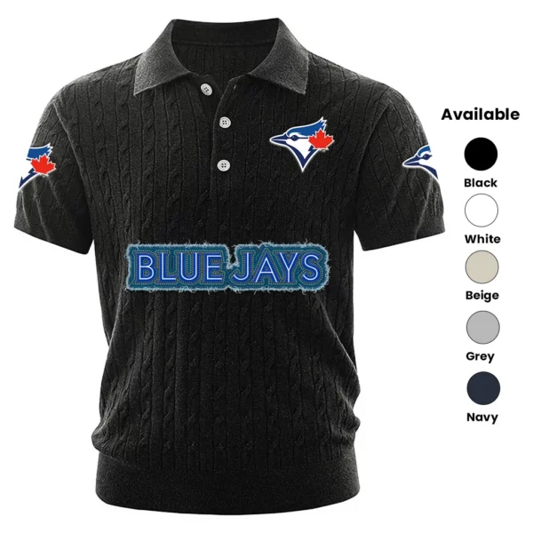 Toronto Blue Jays Polo Shirt Men Knitted Top Texture, Short Sleeve
