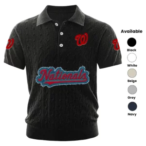 Washington Nationals Polo Shirt Men Knitted Top Texture, Short Sleeve