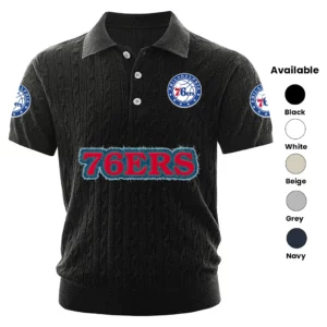 Philadelphia 76ers Polo Shirt Men Knitted Top Texture, Short Sleeve