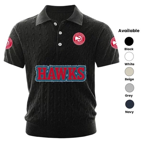 Atlanta Hawks Polo Shirt Men Knitted Top Texture, Short Sleeve