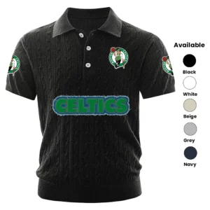 Boston Celtics Polo Shirt Men Knitted Top Texture, Short Sleeve